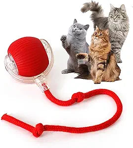 Smart Interactive Rolling Dog Ball - Interactive Electric Automatic Rolling Moving USB Rechargeable Self Activated Play Stimulation Toy Smart Chase Teaser Ball with Rope